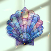 Seashell Acrylic Suncatcher, Ocean Inspired Shell Window Hanging Ornament, Coastal Beach House Stained Glass Style Nautical Home Decor Gift
